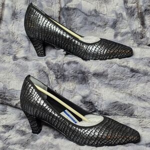 NWB Ros‎ Hommerson Karat Silver Croc Leathet Size 10 Narrow